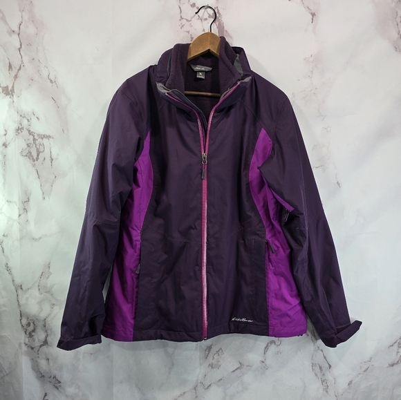 Eddie Bauer Jacket Womens Large Purple Pink 3 In 1 Ski Shell Coat Winter Fleece - Picture 1 of 10